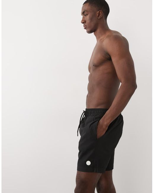 Threadbare Black Drawcord Waist Seersucker Swim Shorts for men