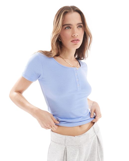 Pieces Blue Ribbed Top With Poppers