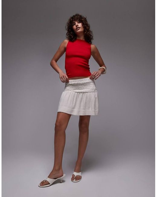 TOPSHOP Natural High Rise Linen Mini Skirt With Ruched Sides