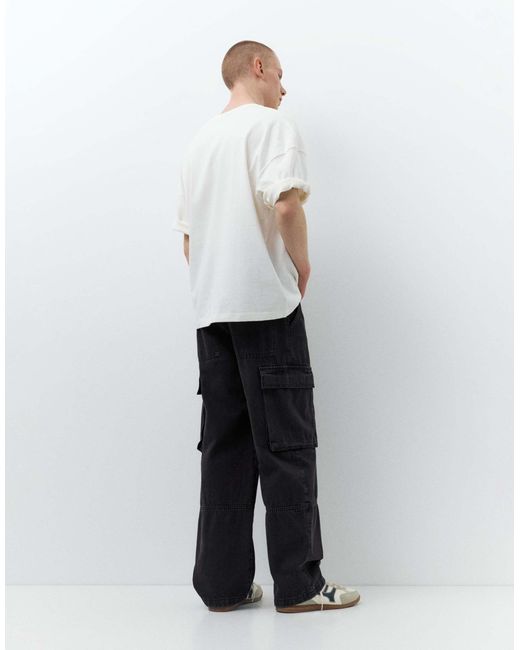 Pull&Bear – weite cargo-jeans in White für Herren