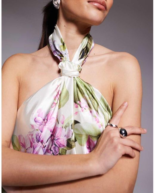 Forever New White Halter Neck Satin Maxi Dress