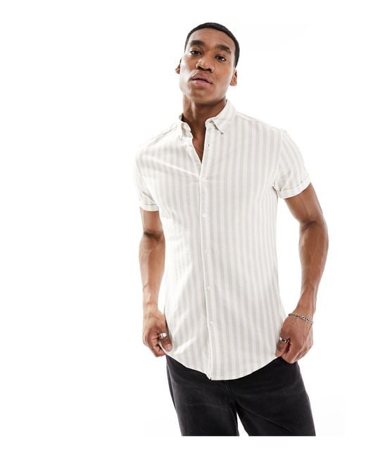 ASOS White Stretch Slim Oxford Stripe Shirt for men