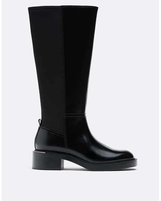 Stradivarius Black Flat Equestrian-style Boots