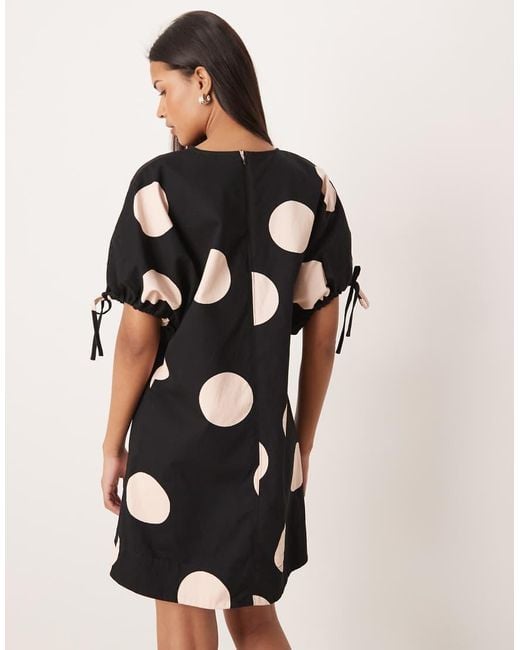 ASOS Natural Crew Neck Mini Dress With Tie Sleeve Detail