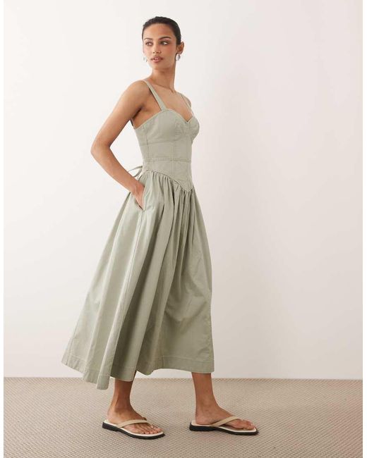 Abercrombie & Fitch Natural Twill V-neck Midi Dress