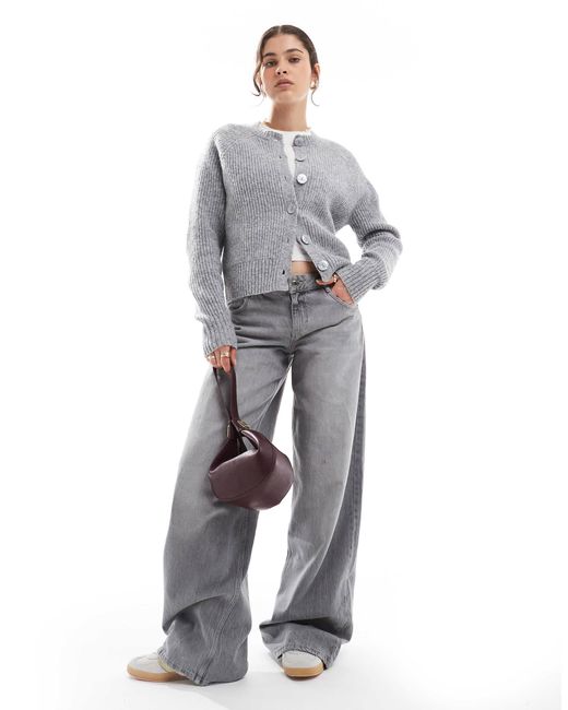 Threadbare Gray – gerippte strickjacke