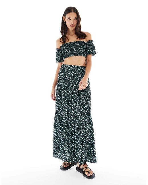Wednesday's Girl Black Ditsy Floral Shirred Off-Shoulder Top Co-Ord