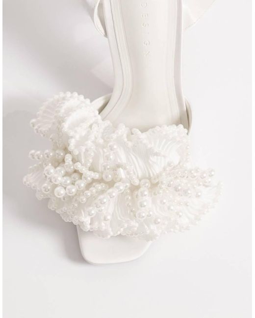 ASOS White Nearlywed Ruffle Pearl Trim Detail High Heeled Sandals