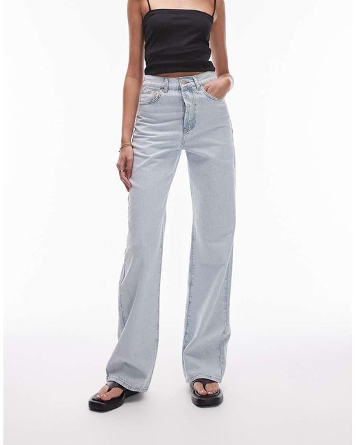TOPSHOP White Mid Rise Loose Fit Straight Jeans