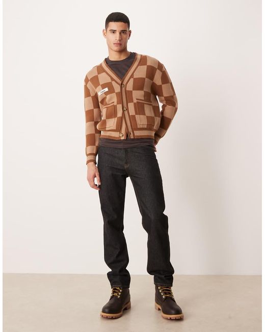 Prohibited Brown Checked Cardigan for men
