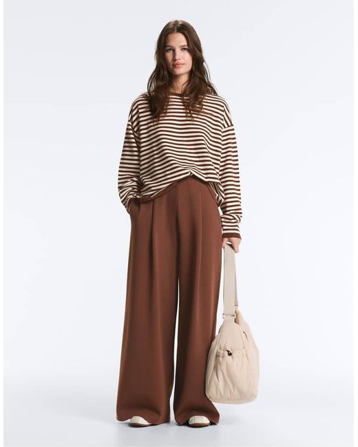 Oysho Brown Long-sleeved Striped Jumper