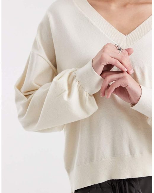 ASOS White Fine Knit Soft V Neck Jumper