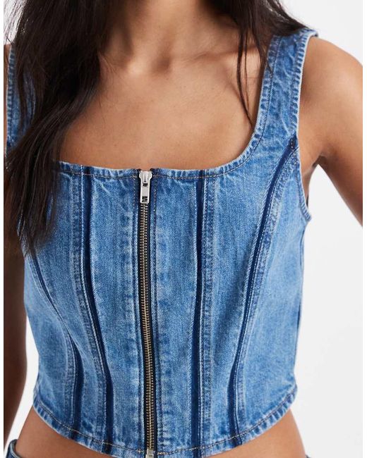 Levi's Blue Square Neck Seamed Corset Denim Top