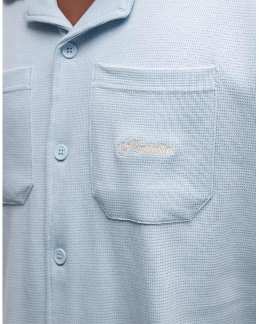 Prohibited Blue Short Sleeve Revere Collar Waffle Shirt Co-ord for men