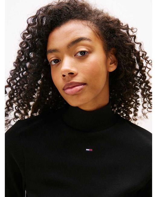 Tommy Hilfiger Black Mock Neck Long Sleeve Top