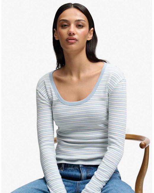 Superdry White Athletic Essentials Striped Long Sleeve Top