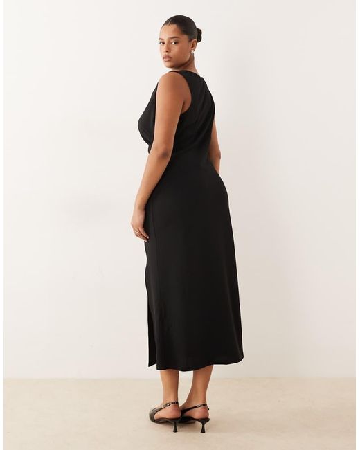 ASOS Black Asos Design Curve Slash Neck Ruched Midi Dress