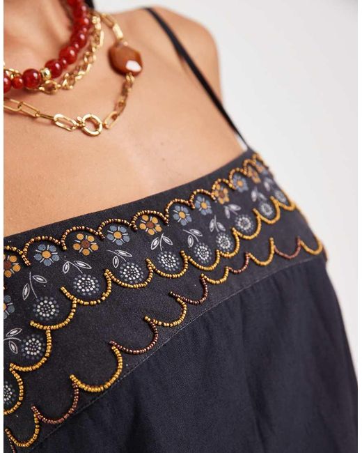 Free People Black Sunspell Boho Embroidered Mini Dress