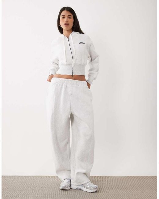 Wanderdoll White Sloane Premium Cotton Blend Cropped Zip Through Hoodie Co-ord