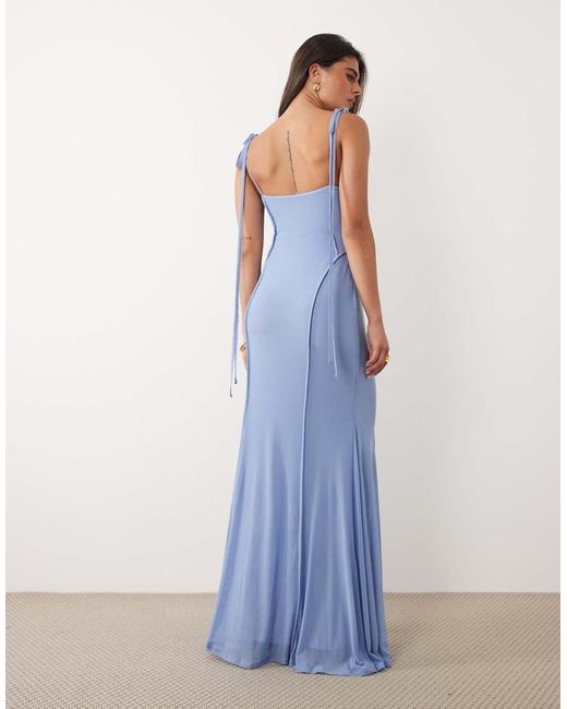 ASOS Blue Mesh Exposed Seams Sculpted Cups Maxi Dress