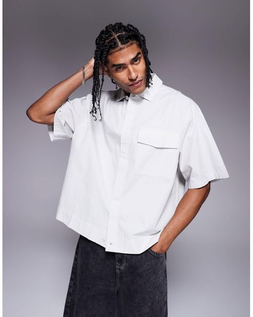ASOS White Boxy Oversized Shirt With Concealed Buttons for men