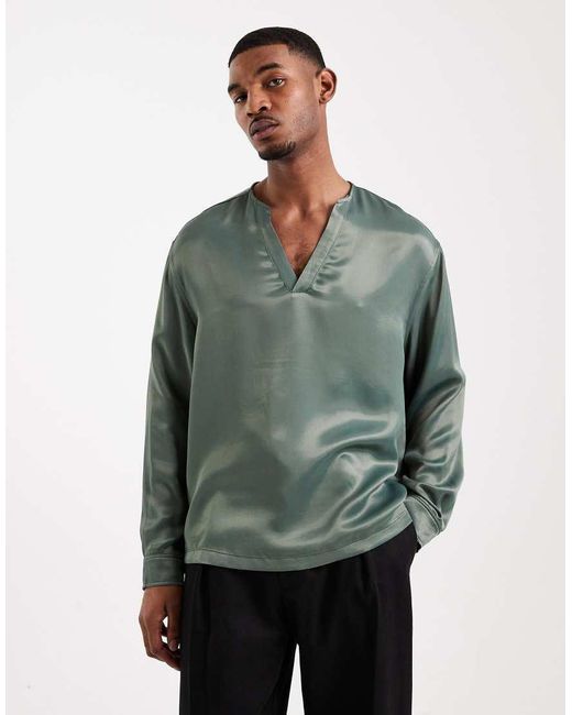 ASOS Green Oversized Overhead Satin Shirt for men