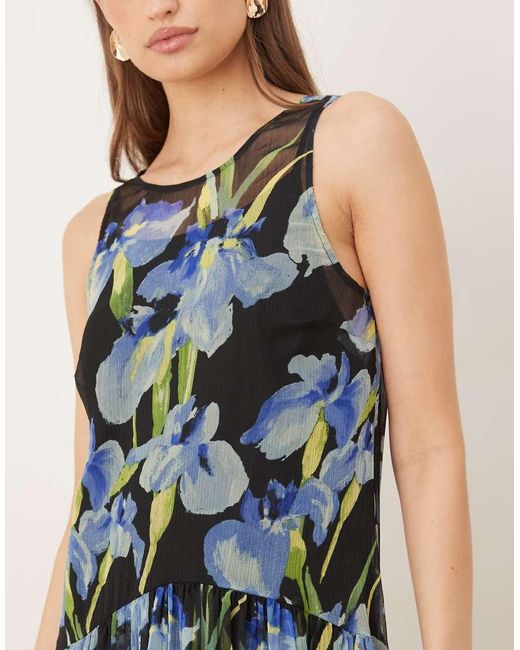 ASOS Blue Racer Neck Smock Maxi Dress
