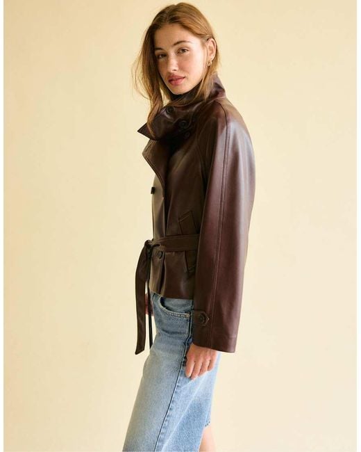 Stradivarius Natural High Neck Leather Effect Trench Coat