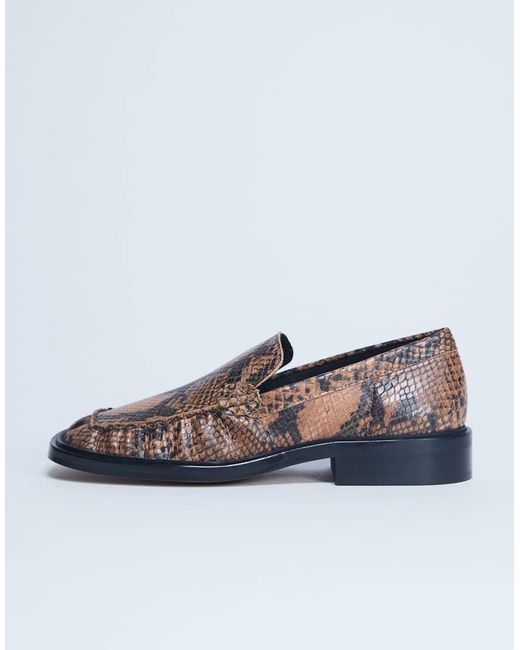 TOPSHOP Blue Premium Clover Real Leather Loafers With Ruched Detail