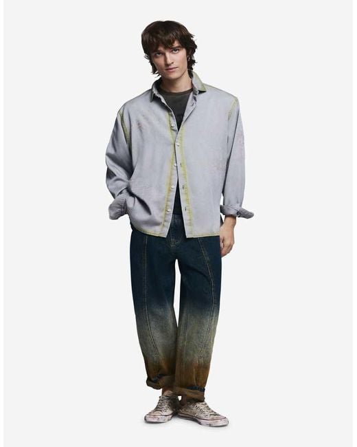 Desigual White Shirt Lettering Worn Effect for men