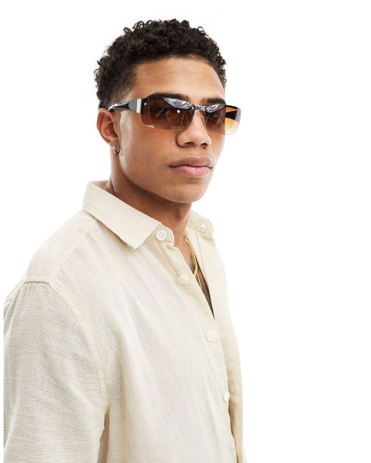 ASOS Brown Rimless Sunglasses With Amber Lens for men