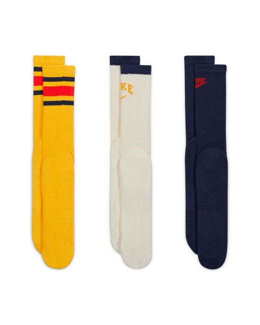 Nike Yellow Retro Log Everyday Plus 3 Pack Logo Socks for men
