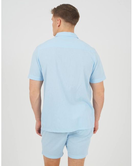 Brave Soul Blue Short Sleeve Button-Up Shirt With Chest Pocket for men
