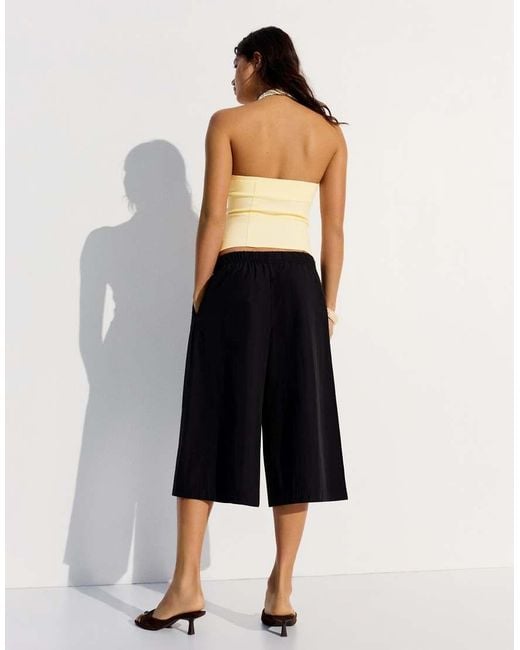 Bershka Blue Elasticated Waist Culotte Bermuda Shorts