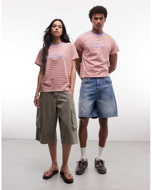 Reclaimed Vintage Pink Striped Tee With Slogan Print