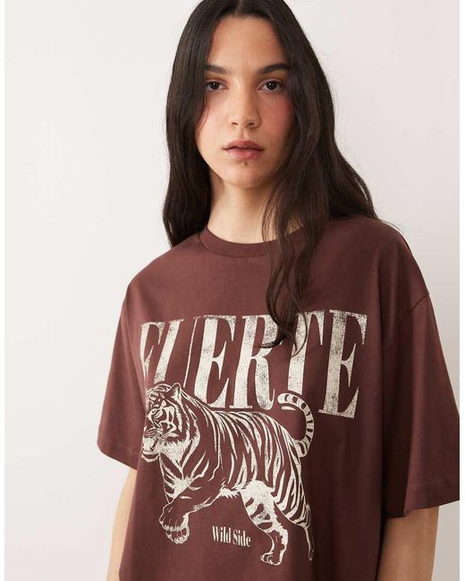 ASOS Brown Oversized T-shirt With Tiger Graphic