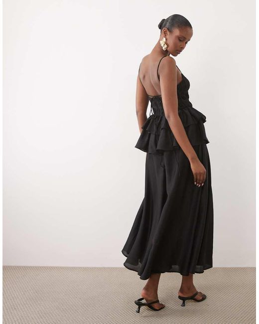 ASOS Black Pleated Bodice Maxi Dress With Tiered Waist