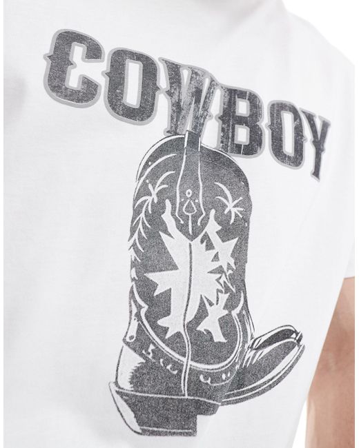 T-shirt oversize bianca con cowboy di Reclaimed (vintage) in White da Uomo