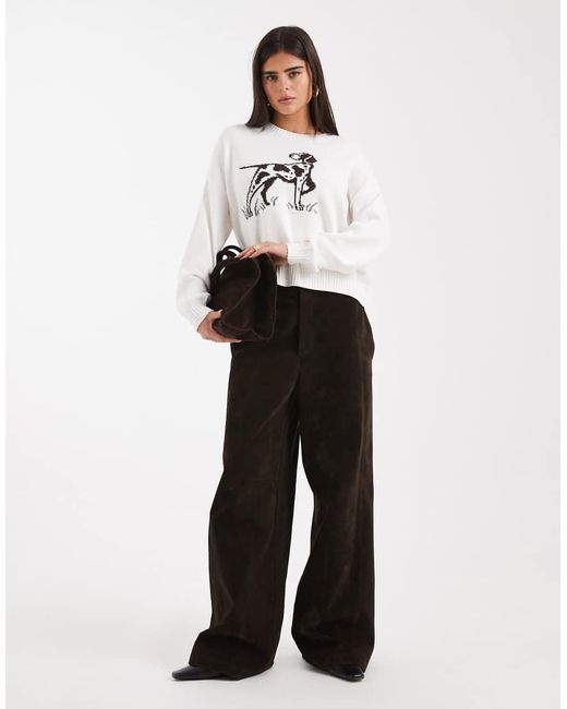 Hollister White Knitted Jumper With Dog Graphic