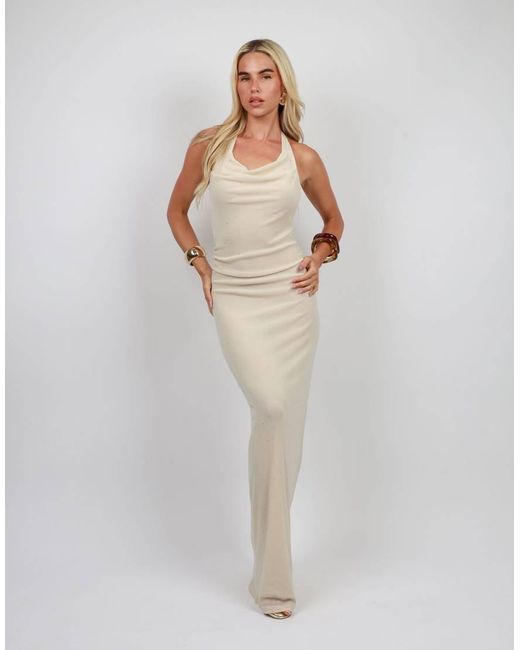 SIMMI White Open Back Sheer Halter Maxi Dress