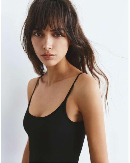 Pull&Bear Black Polyamide Bodysuit With Thin Straps