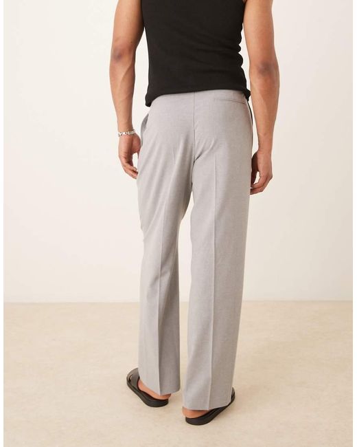 Pantaloni Eleganti A Fondo Ampio Effetto Lino Grigi Con Pieghe Doppie di ASOS in Natural da Uomo