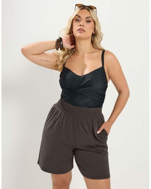 Yours Clothing Black Shirred Waist Shorts