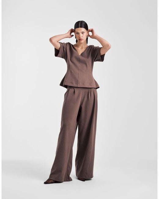 ASOS Brown Pleat Front Wide Leg Co-ord Trouser