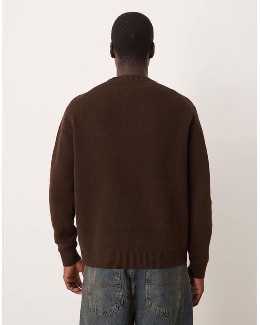 SELECTED Brown 100% Cotton Boxy Knitted Jumper for men