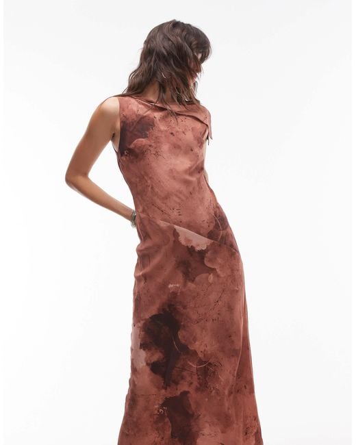 TOPSHOP Multicolor Asymmetric Neck Bias Cut Midi