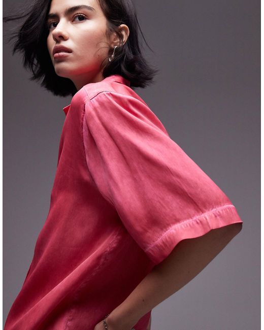 TOPSHOP Pink Short Sleeve Satin Co Ord Shirt