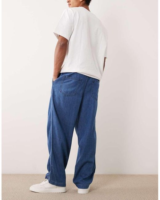 ASOS Blue Pull On Loose Linen Blend Jeans for men