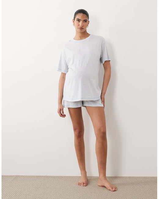 ASOS White Asos Design Maternity Essential Oversized Tee And Boxer Short Pyjama Set