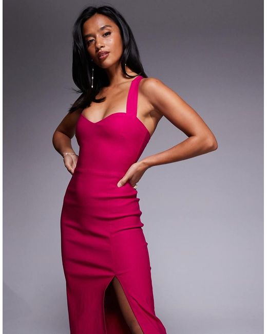 Vesper Petite Red Sweetheart Neckline Midaxi Dress With Thigh Split